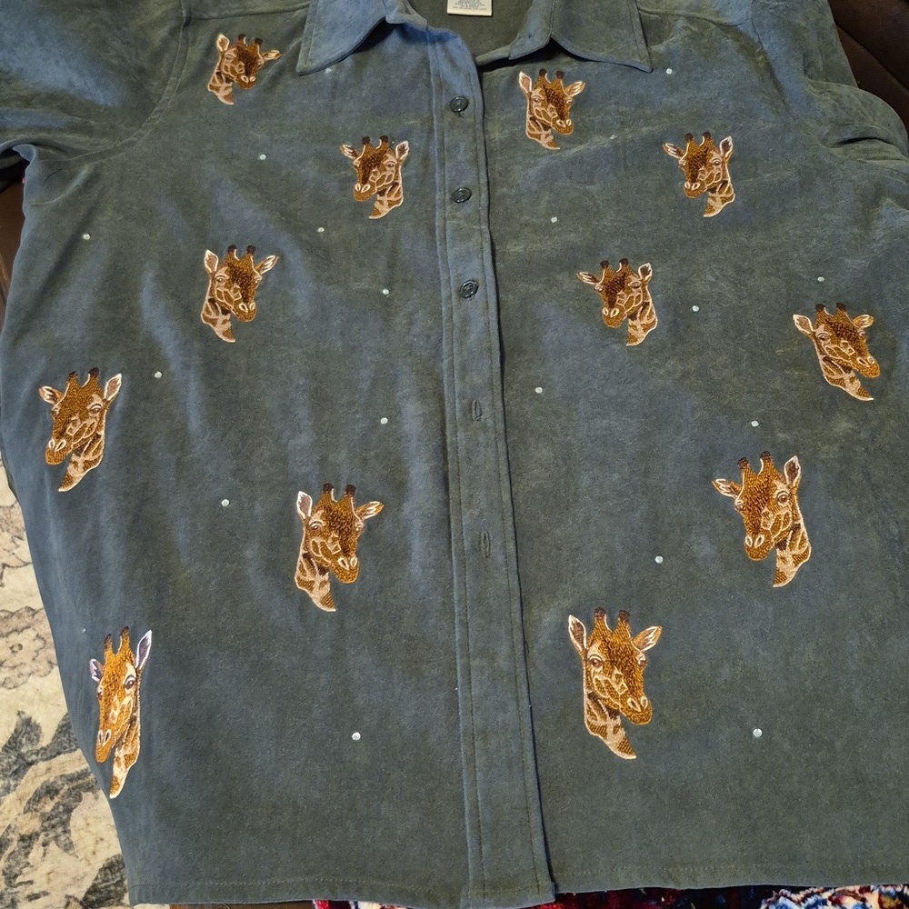 Quacker Factory Vintage Green Faux Suede Embroidered Giraffe Motif.(#1824) Sz.L. - Picture 7 of 15